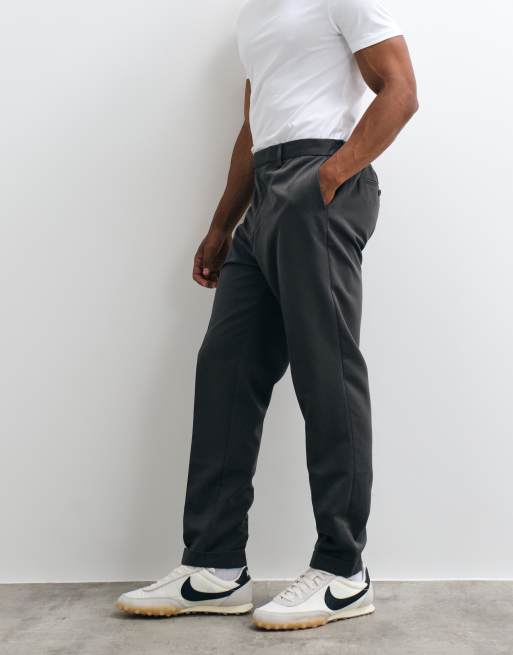 ASOS DESIGN pantaloni sartoriali affusolati in antracite con vita elasticizzata e risvolto, 2 di 5