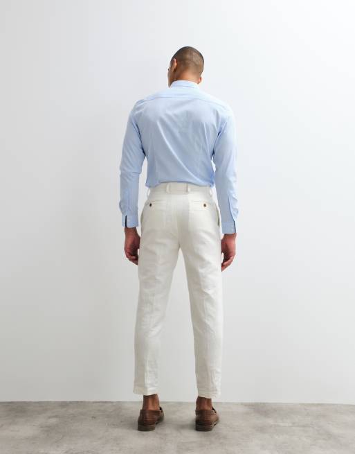 ASOS DESIGN - Pantaloni sartoriali affusolati in misto lino bianchi , 2 di 5