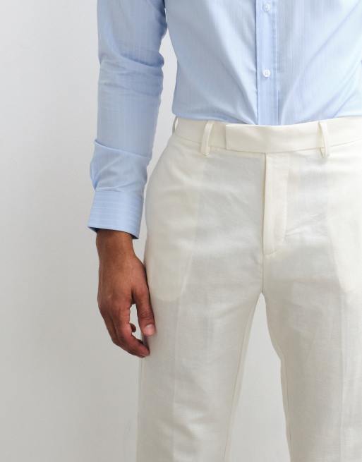 ASOS DESIGN - Pantaloni sartoriali affusolati in misto lino bianchi , 4 di 5