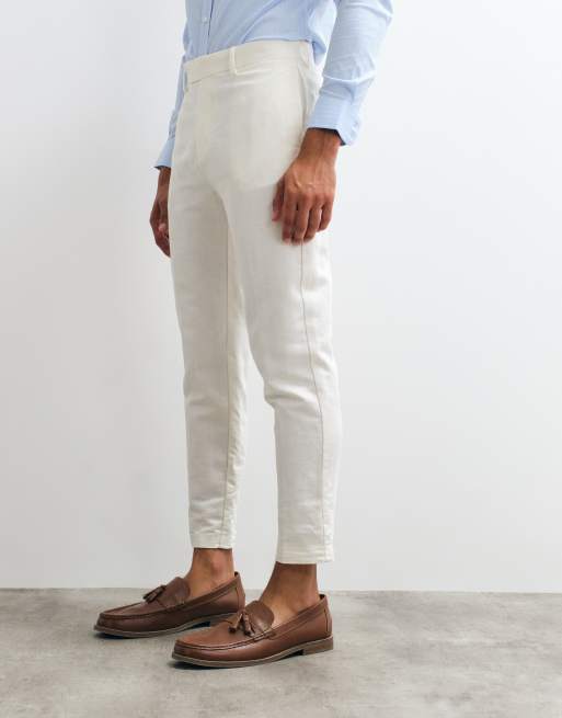ASOS DESIGN - Pantaloni sartoriali affusolati in misto lino bianchi , 5 di 5