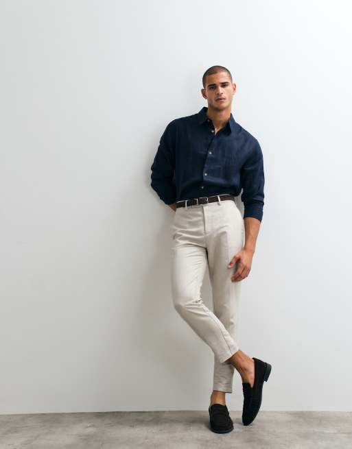 ASOS DESIGN - Pantaloni sartoriali affusolati in misto lino color pietra