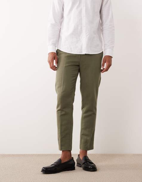 ASOS DESIGN - Pantaloni sartoriali affusolati in misto lino verde oliva - view 1