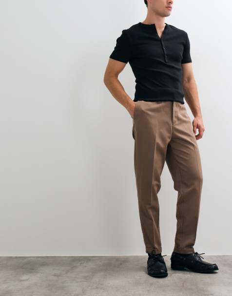ASOS DESIGN pantaloni sartoriali affusolati marroni con vita elasticizzata e risvolto - view 1