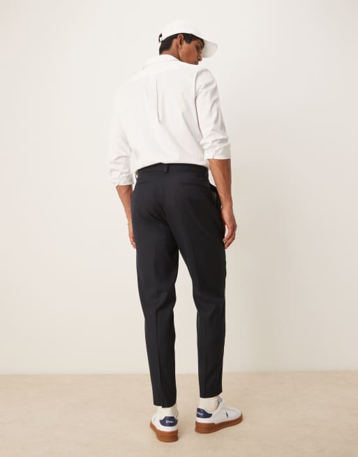 ASOS DESIGN - Pantaloni sartoriali affusolati microtesturizzati blu navy con pieghe sul davanti, 3 di 5