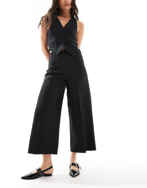 ASOS DESIGN - Pantaloni sartoriali alla caviglia semplici a fondo ampio neri