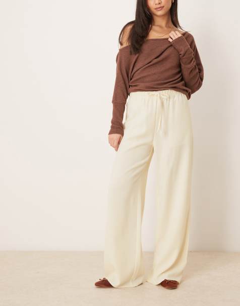 ASOS DESIGN - Pantaloni sartoriali allacciati in vita effetto lino color latticello - view 1