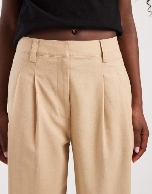 ASOS DESIGN - Pantaloni sartoriali beige in lino con risvolto e fondo ampio, 4 di 5