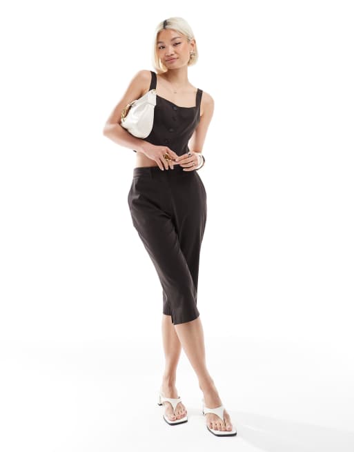 ASOS DESIGN - Pantaloni sartoriali color cioccolato stile capri