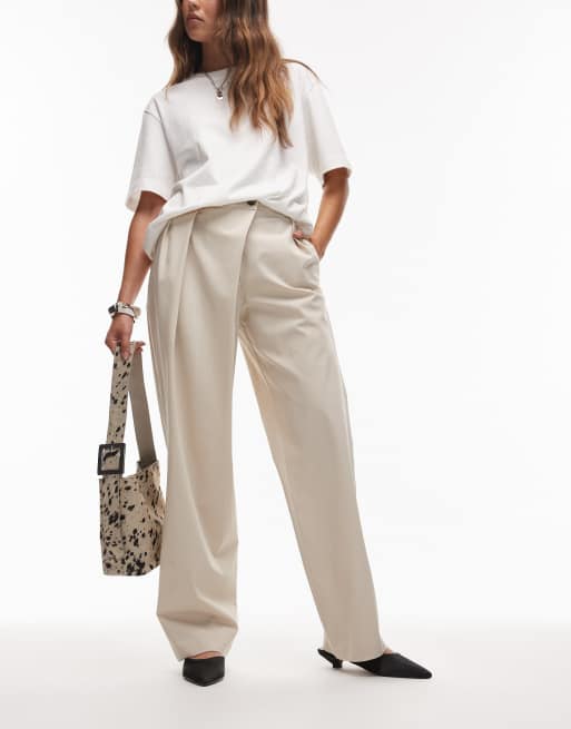 ASOS DESIGN - Pantaloni sartoriali color pietra con fondo ampio e vita avvolgente