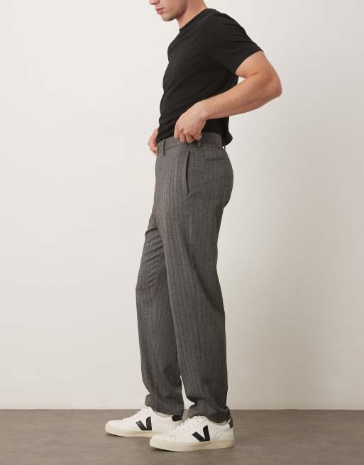 ASOS DESIGN - Pantaloni sartoriali comodi affusolati neri a spina di pesce, 3 di 5