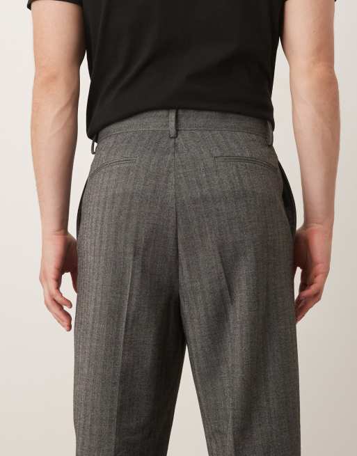 ASOS DESIGN - Pantaloni sartoriali comodi affusolati neri a spina di pesce, 5 di 5
