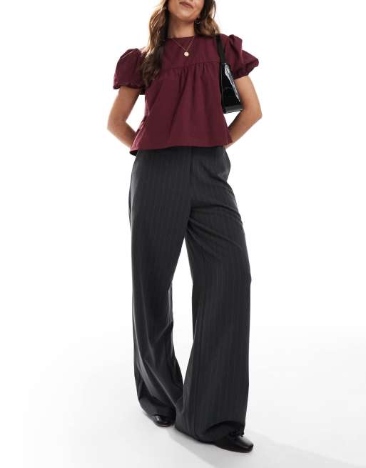 ASOS DESIGN - Pantaloni sartoriali comodi dritti color antracite a righe