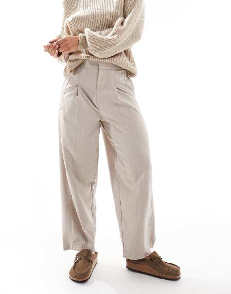 ASOS DESIGN - Pantaloni sartoriali con gamba cilindrica color tortora a righe con bottone sul fondo - view 1