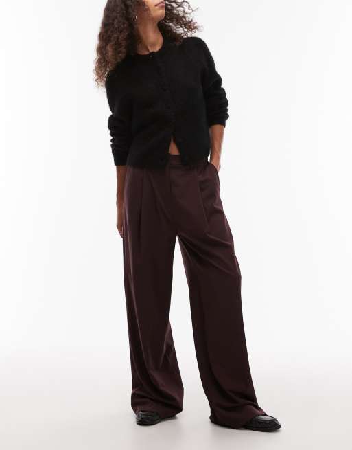 ASOS DESIGN - Pantaloni sartoriali dad fit a fondo ampio color prugna