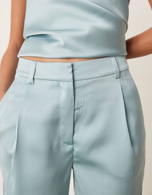 ASOS DESIGN - Pantaloni sartoriali dritti azzurri in raso in coordinato, 2 di 5