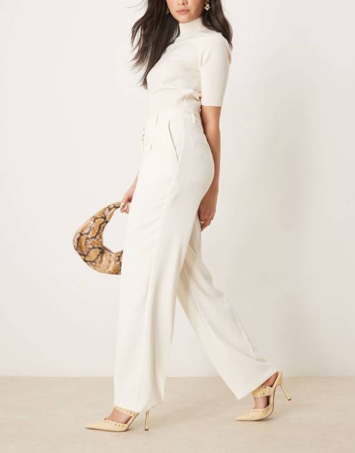 ASOS DESIGN - Pantaloni sartoriali dritti color bianco sporco con bottone dorato