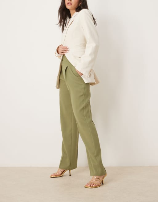 ASOS DESIGN - Pantaloni sartoriali dritti color kaki con bottone dorato