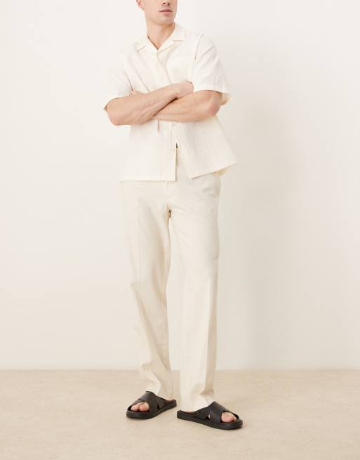ASOS DESIGN - Pantaloni sartoriali dritti in misto lino bianchi, 2 di 5