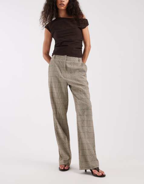 ASOS DESIGN - Pantaloni sartoriali dritti slim marroni a quadri - view 1