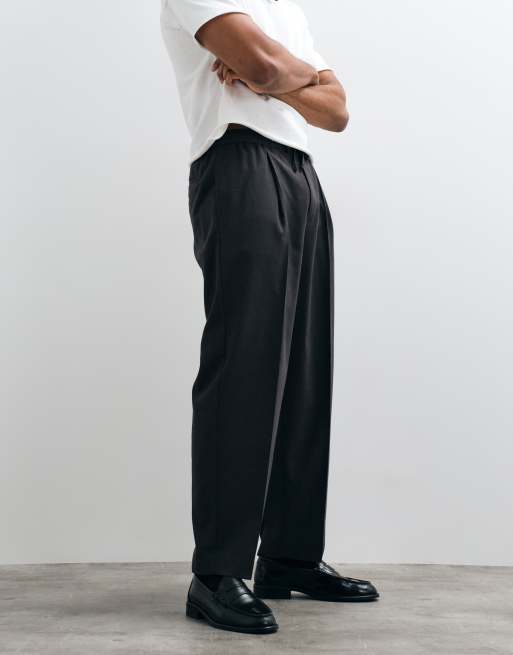 ASOS DESIGN pantaloni sartoriali oversize affusolati in flanella color antracite con vita elasticizzata, 2 di 5