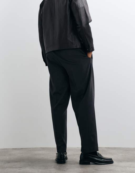 ASOS DESIGN pantaloni sartoriali oversize affusolati in flanella color antracite con vita elasticizzata, 5 di 5