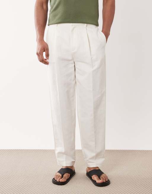 ASOS DESIGN - Pantaloni sartoriali oversize affusolati in misto lino bianchi, 2 di 5