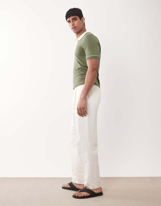 ASOS DESIGN - Pantaloni sartoriali oversize affusolati in misto lino bianchi, 3 di 5