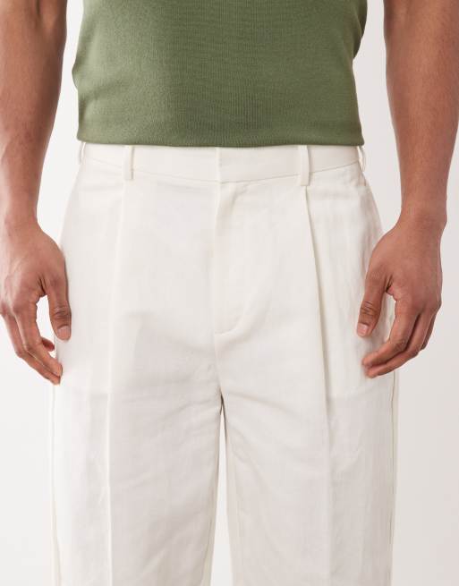 ASOS DESIGN - Pantaloni sartoriali oversize affusolati in misto lino bianchi, 4 di 5