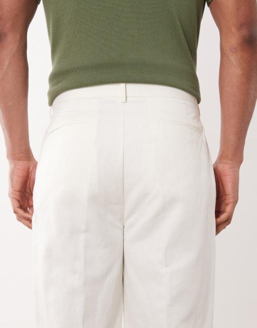 ASOS DESIGN - Pantaloni sartoriali oversize affusolati in misto lino bianchi, 5 di 5
