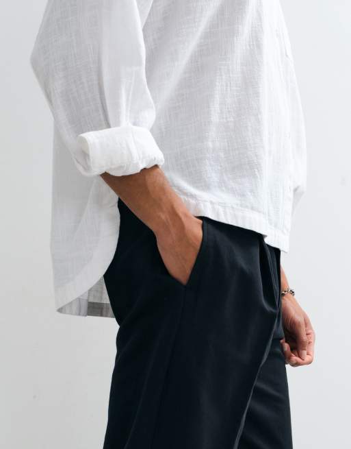 ASOS DESIGN - Pantaloni sartoriali oversize affusolati in misto lino nero, 3 di 5