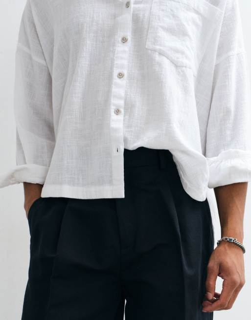 ASOS DESIGN - Pantaloni sartoriali oversize affusolati in misto lino nero, 5 di 5