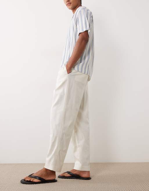 ASOS DESIGN pantaloni sartoriali relaxed tapered effetto lino in ecru, 3 di 5