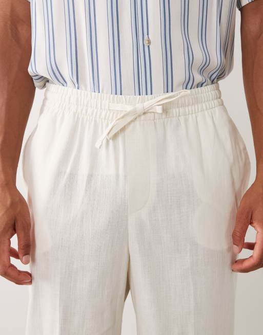 ASOS DESIGN pantaloni sartoriali relaxed tapered effetto lino in ecru, 4 di 5
