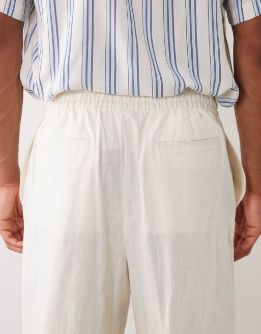ASOS DESIGN pantaloni sartoriali relaxed tapered effetto lino in ecru, 5 di 5