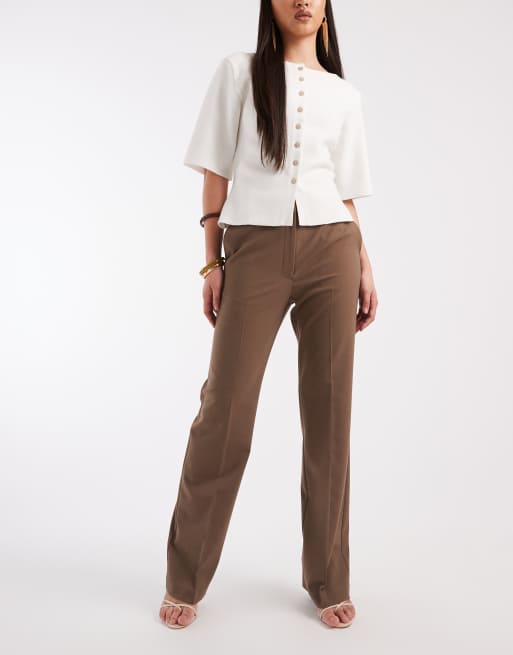 ASOS DESIGN - Pantaloni sartoriali slim dritti color tortora scuro