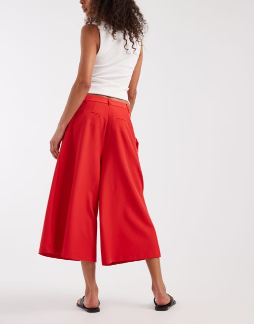 ASOS DESIGN - Pantaloni sartoriali stile culotte a vita alta rossi, 5 di 5