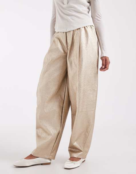 ASOS DESIGN pantaloni sartoriali tapered in similpelle dorata testurizzata - view 1