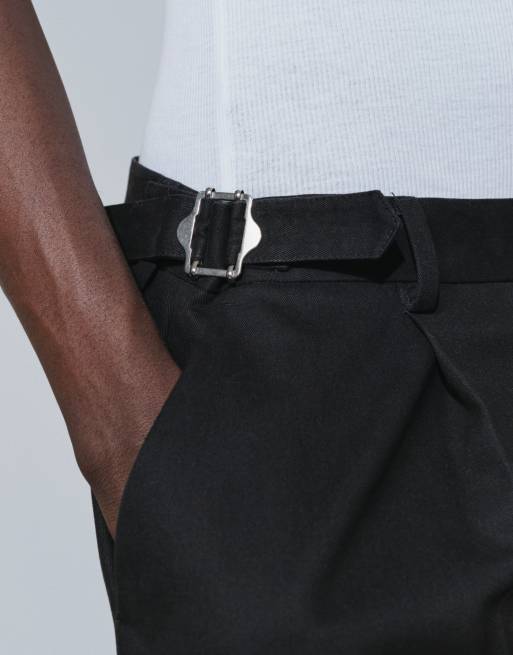 ASOS DESIGN pantaloni sartoriali wide barrel leg in cotone nero con tasca applicata, 5 di 9