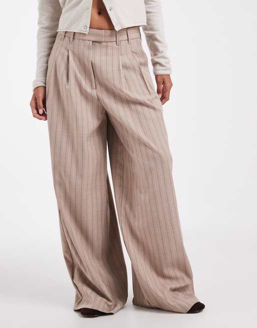 ASOS DESIGN pantaloni sartoriali wide leg con dettaglio piega a righe taupe, 2 di 5