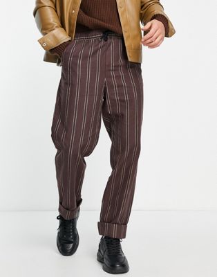 ASOS DESIGN skater fit pants with deep turn up in brown stripe  - ASOS Price Checker