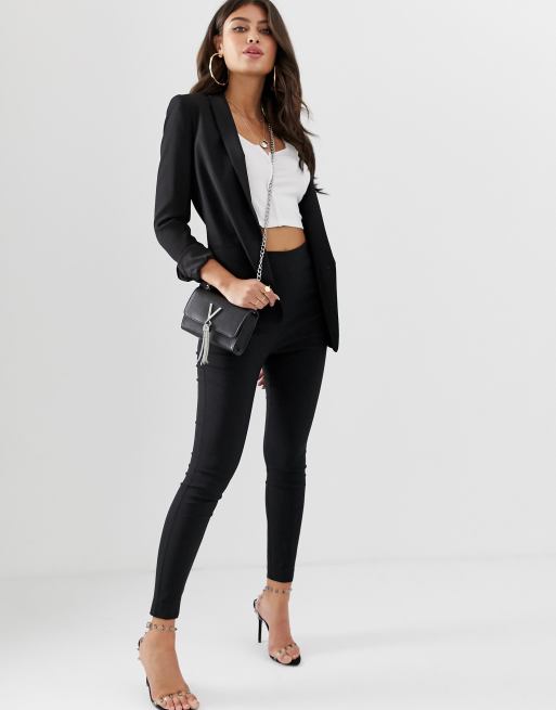 ASOS DESIGN - Pantaloni skinny a vita alta neri