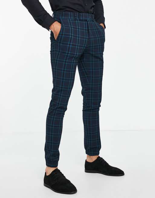 ASOS DESIGN - Pantaloni skinny da abito in crêpe a quadri con fondo elasticizzato stile joggers color foglia da tè in coordinato