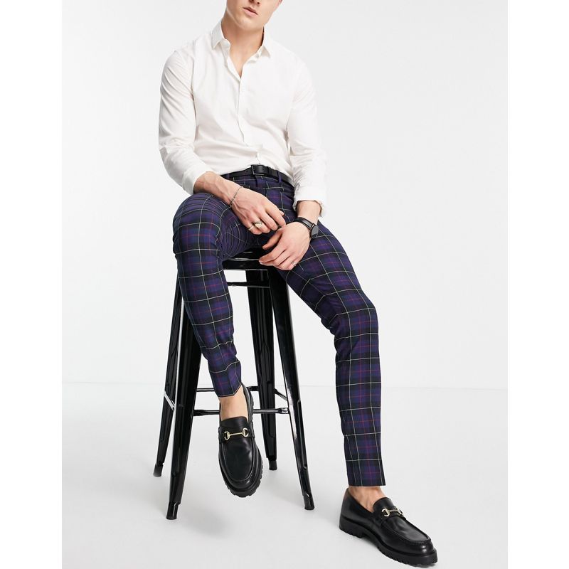 Pantaloni e chino 6XXS6 DESIGN - Pantaloni skinny eleganti a quadri scozzesi blu navy