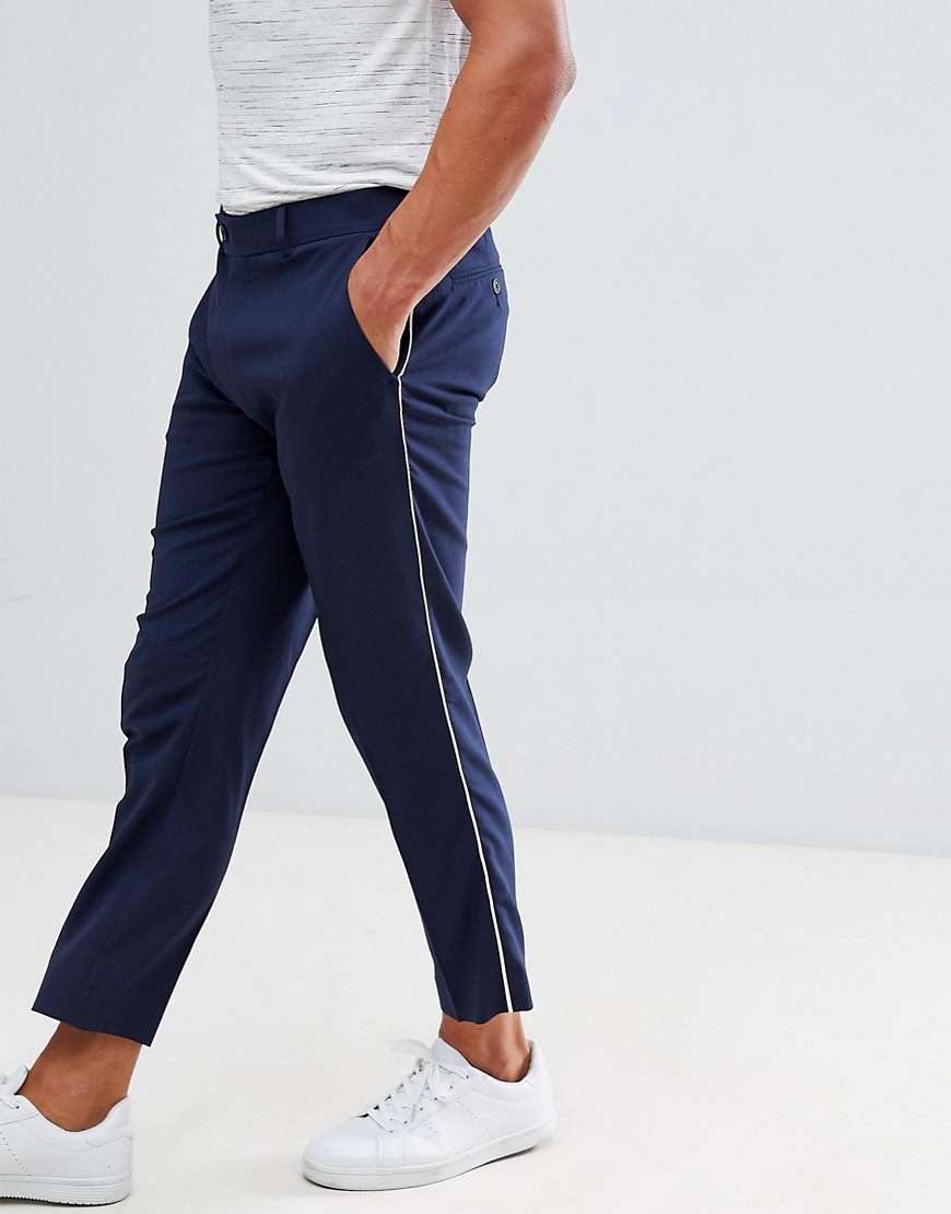 ASOS DESIGN - Pantaloni skinny eleganti blu navy con profili