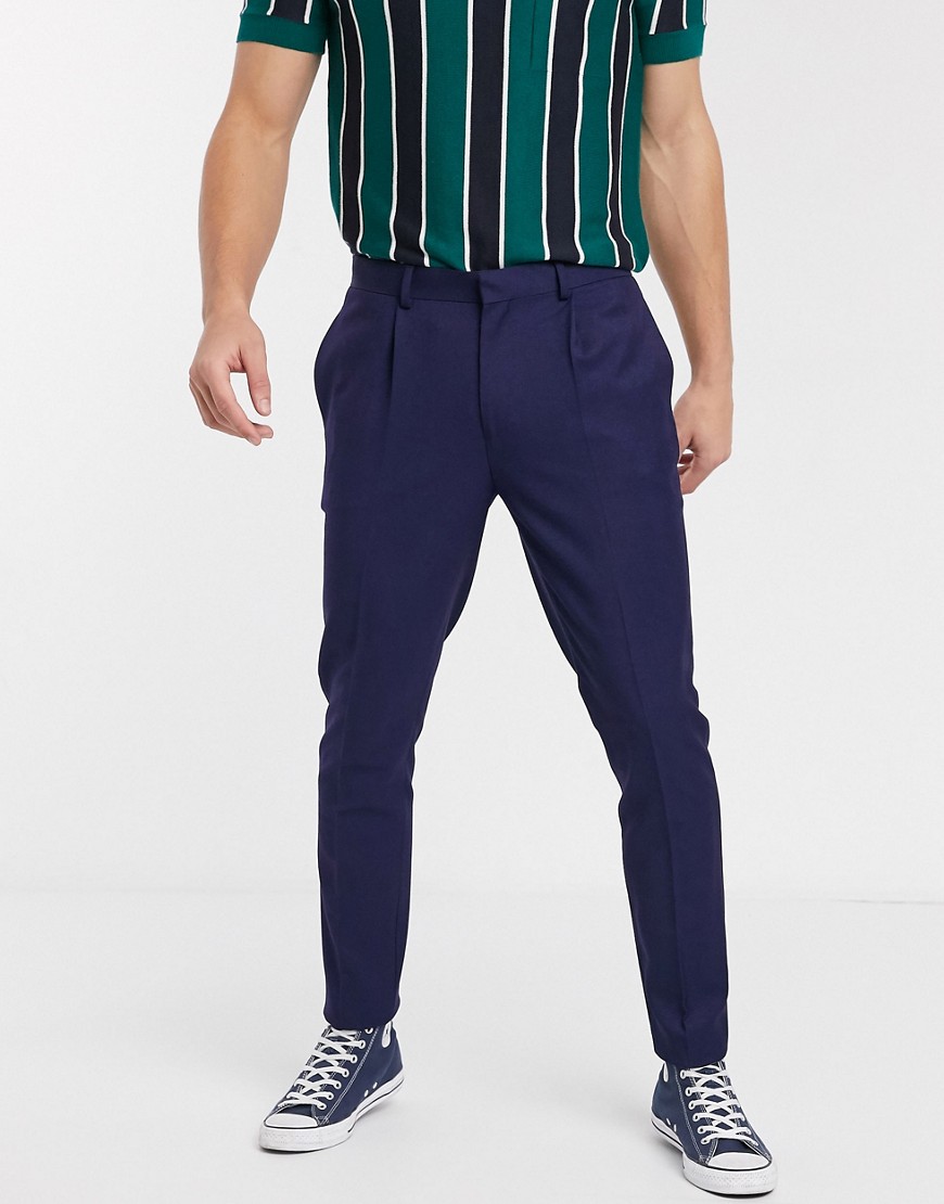 ASOS DESIGN - Pantaloni skinny eleganti con pieghe blu navy