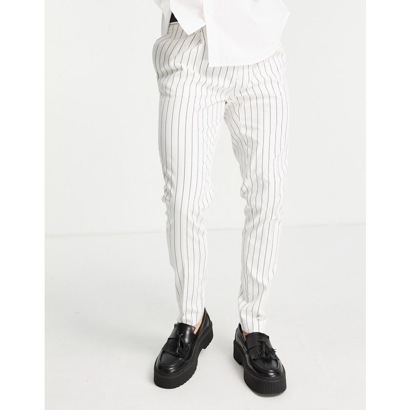 RHQdR Pantaloni e chino DESIGN - Pantaloni skinny eleganti in misto lino écru gessati