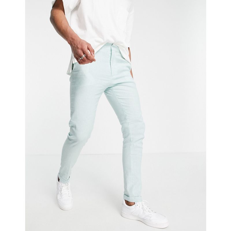 Uomo v7e5E DESIGN - Pantaloni skinny eleganti verde menta e blu a righe