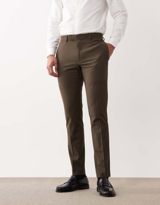 ASOS DESIGN - Pantaloni skinny in lana lavabile verde oliva, 2 di 5