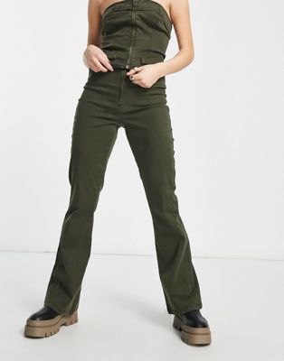 ASOS DESIGN skinny trouser with zip and pocket detail in khaki co-ord - ASOS Price Checker