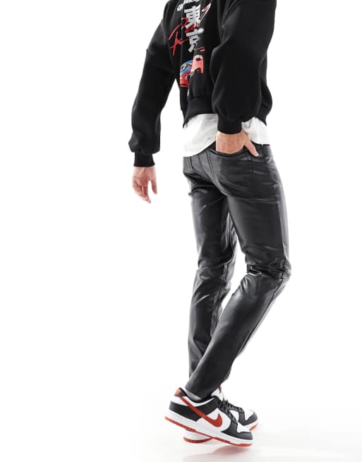 ASOS DESIGN - Pantaloni skinny neri in pelle sintetica, 4 di 5